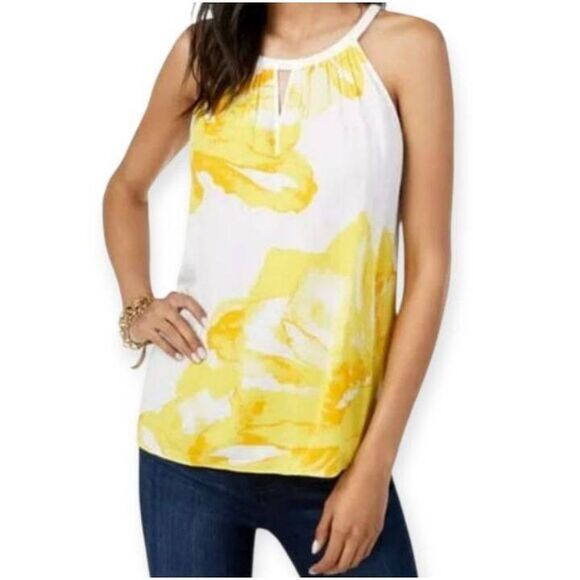 INC International Concepts White and Yellow Sleeveless Tank Top Sz.M EUC. - Picture 1 of 8